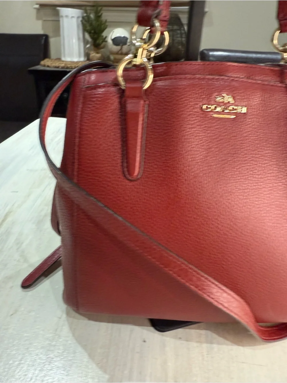 Coach Christie Red Pebbled Leather Carryall Satchel with Gold Hardware-EUC
